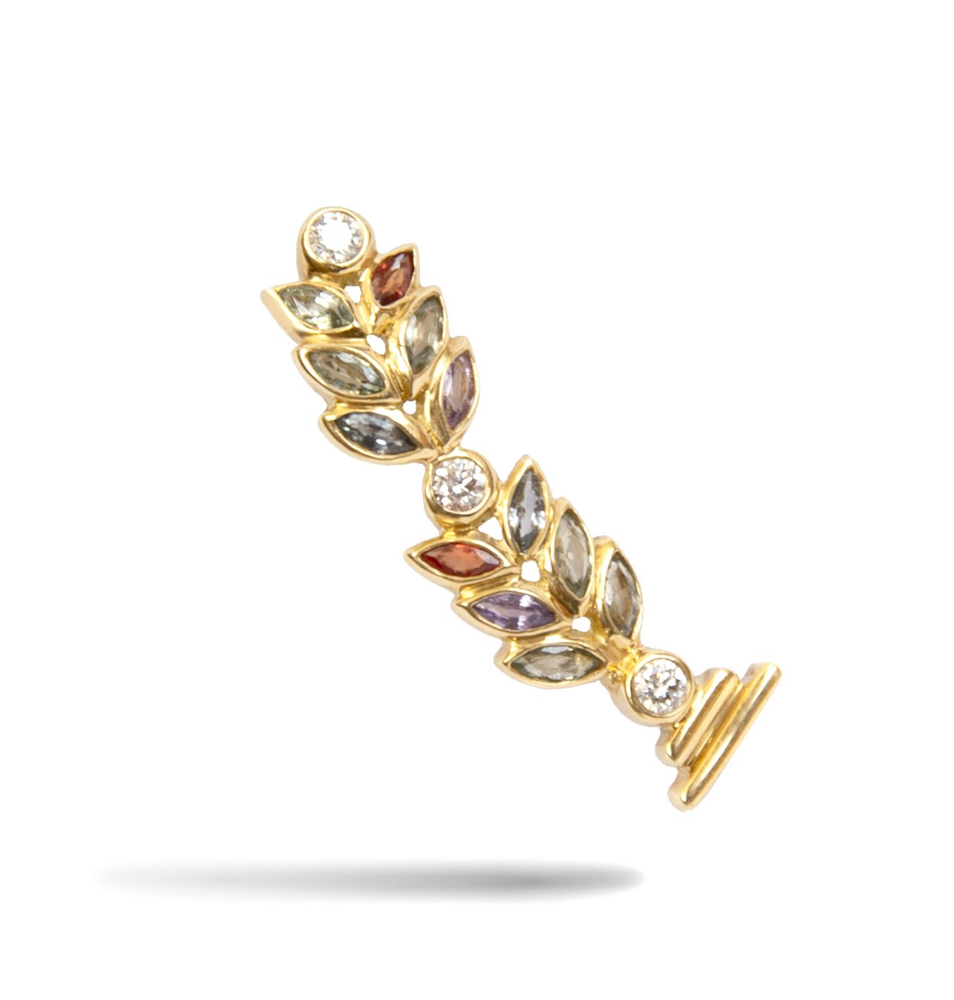 Bay Leaf Ear Climber with Diamonds and Sapphires