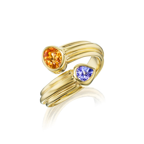 Orange and purple gemstone gold ring