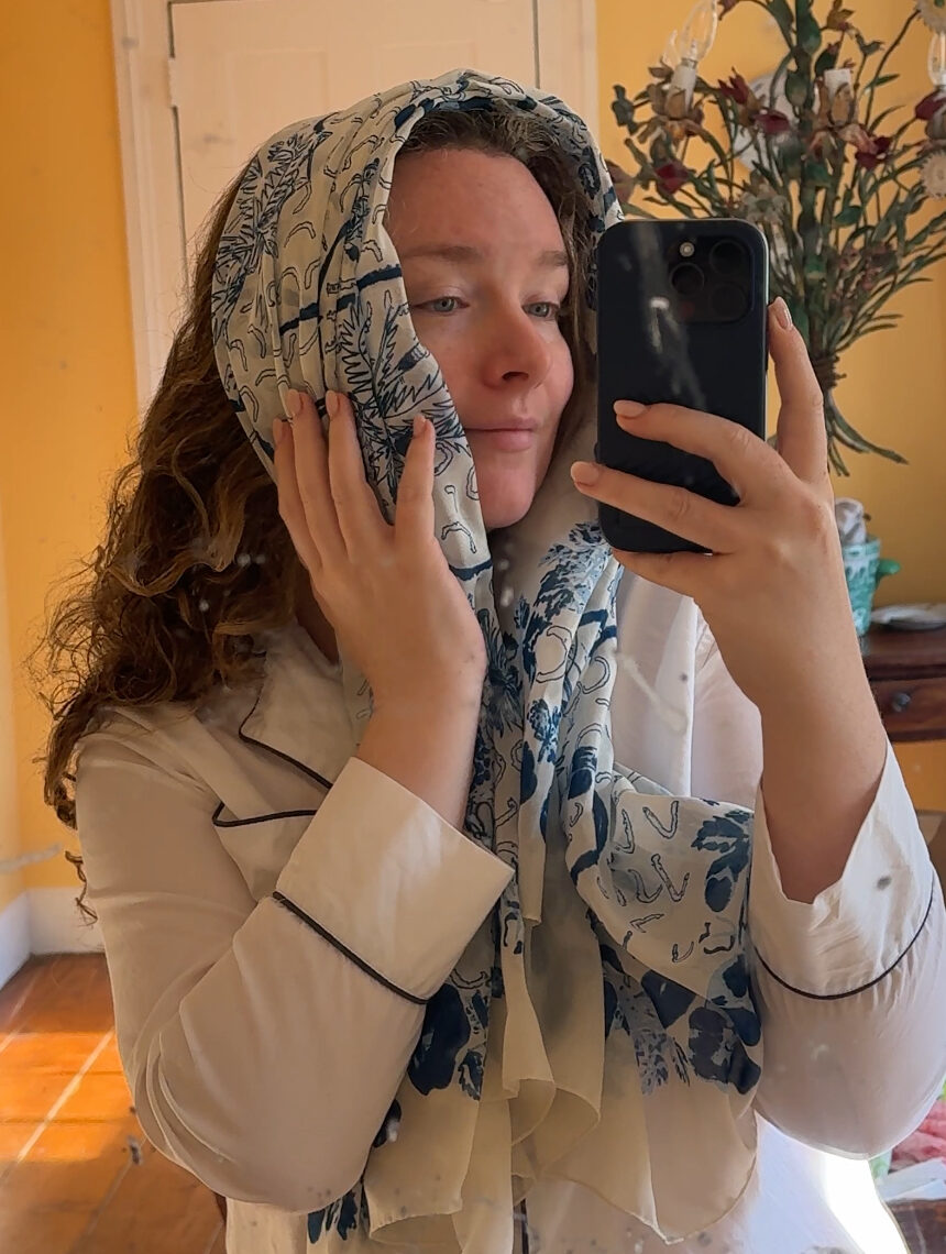 Navy Ivory Silk and Cotton Pareo