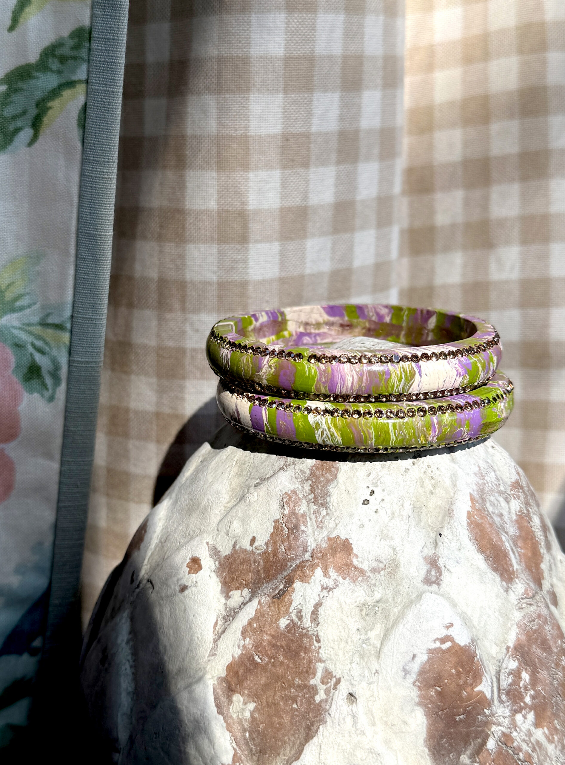 Lakh Bangle Set – 70’s Chartreuse & Purple