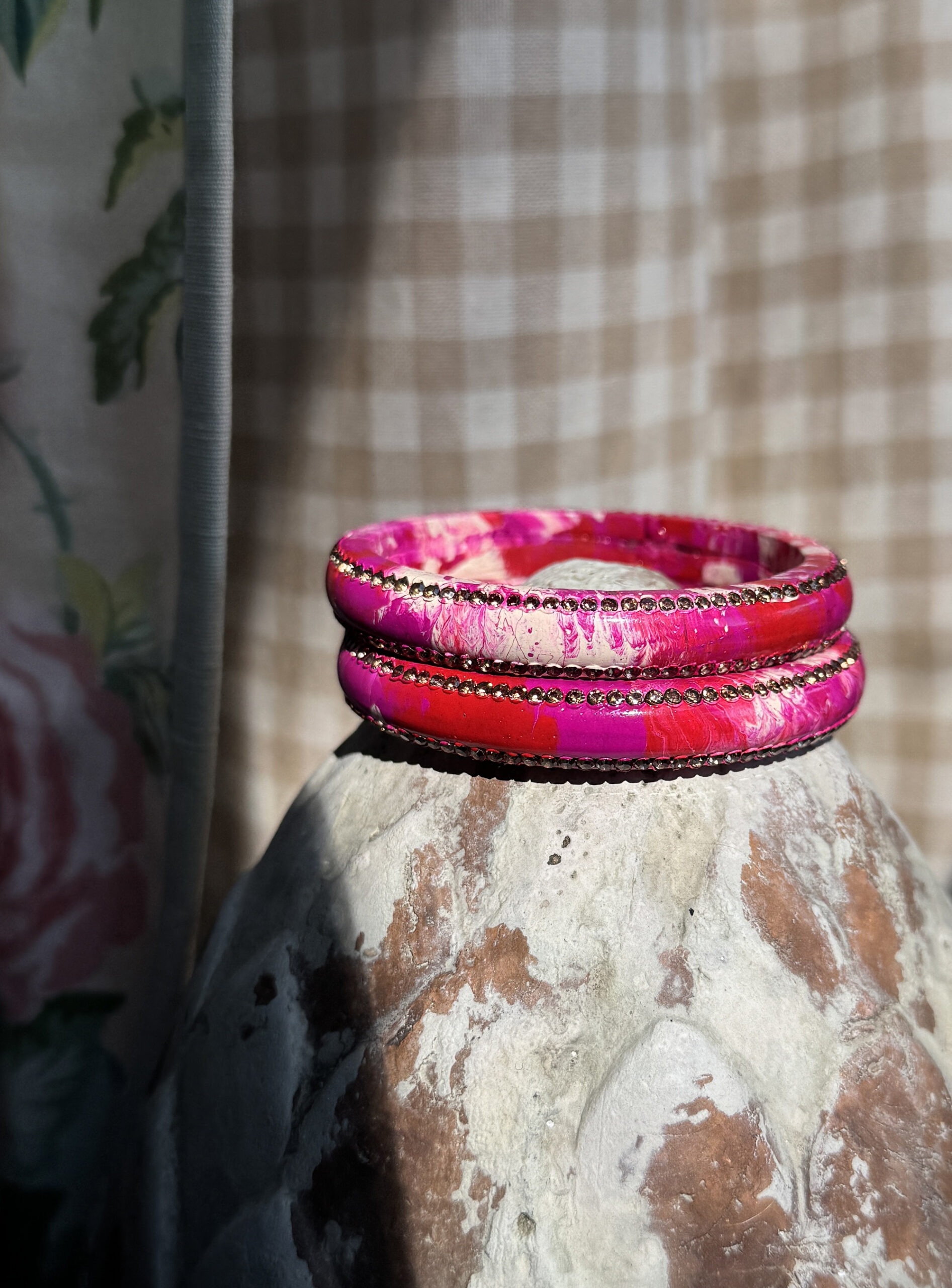 Lakh Bangle Set – Red & Magenta